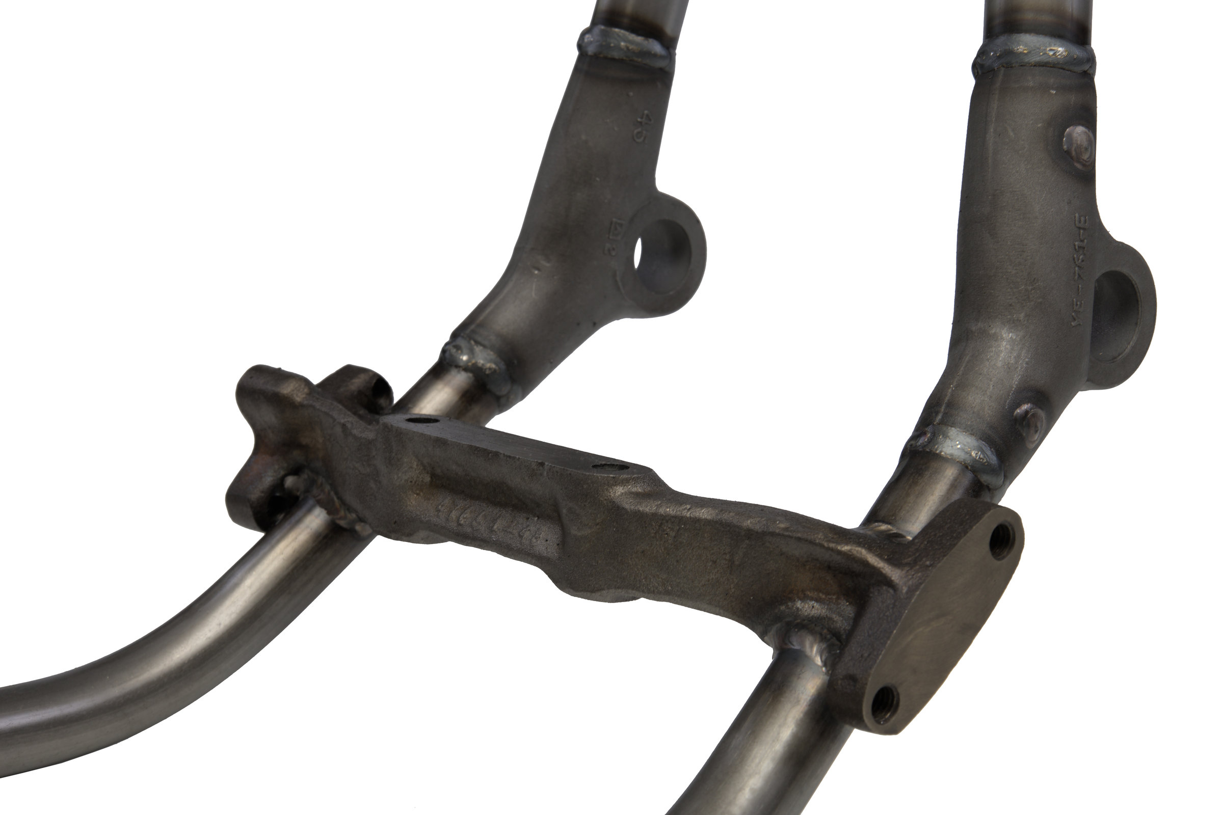 1952–1953 FL Panhead Wishbone Rigid Frame with detail of Sidecar Mounting Bracket and Footboard Mounting Bracket